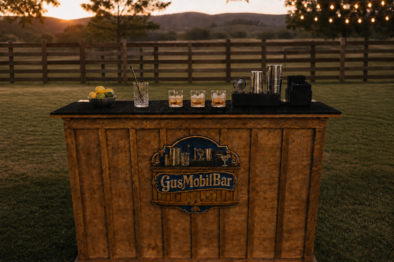 Barra Gus Mobil Bar lista para una celebración