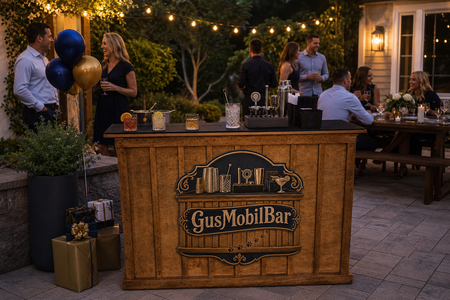 Celebración de cumpleaños en casa con la barra de Gus Mobil Bar